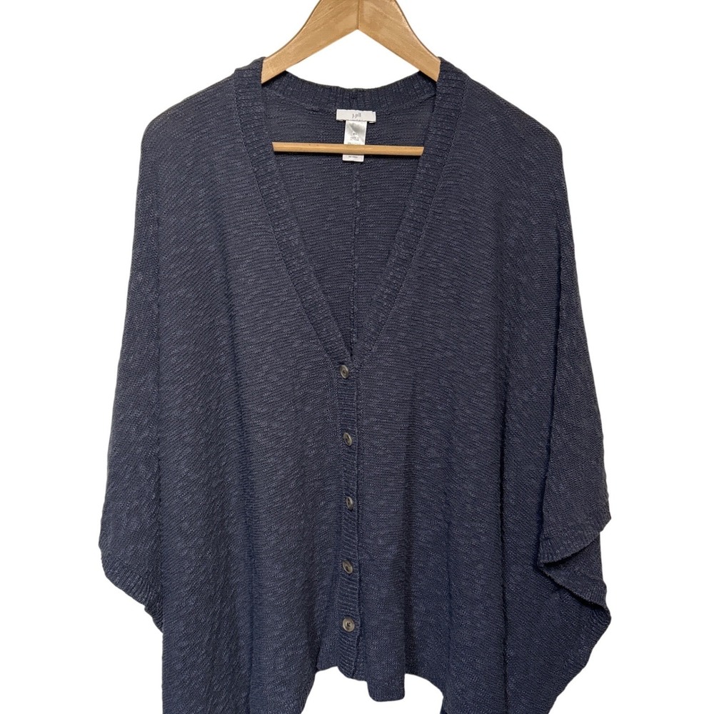 J. Jill Textured Knit Poncho Shawl Blue-Gray Women's One Size Fall Boho - Picture 4 of 10